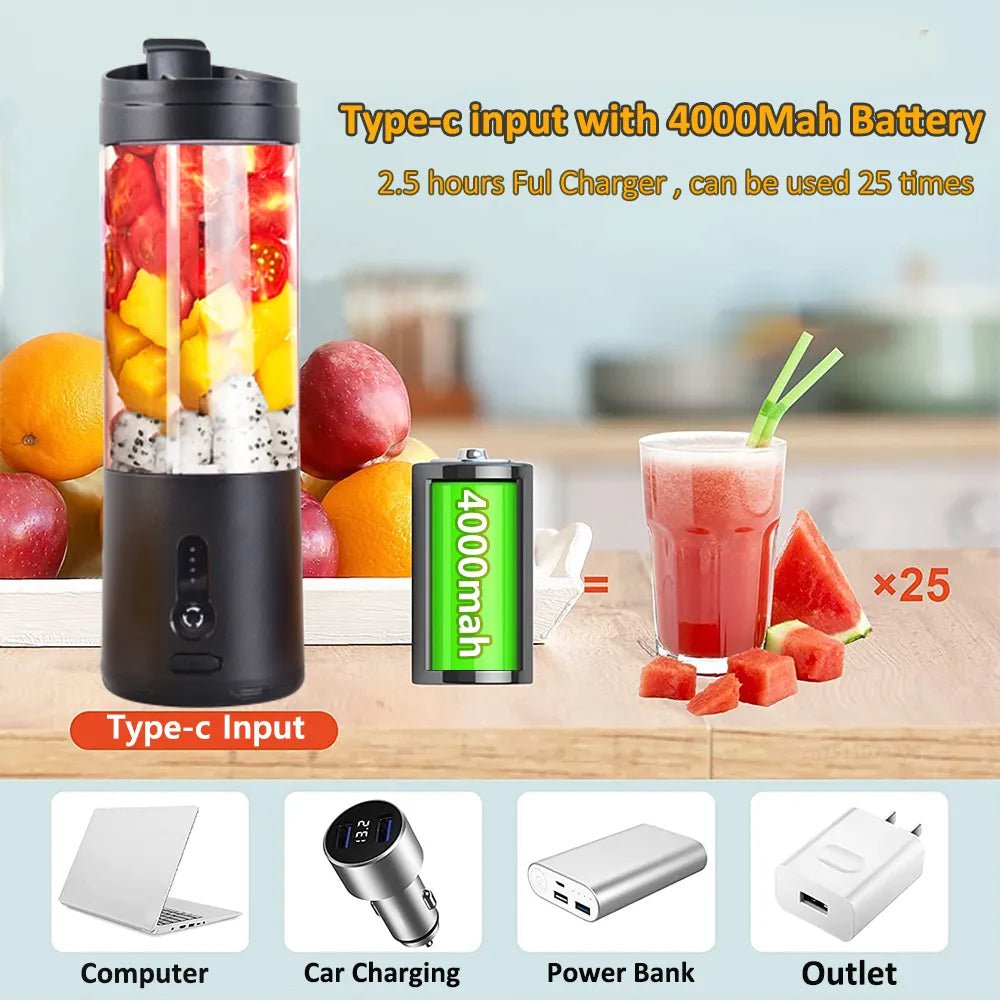 Mini Portable Electric Fruit Juicer - Smoothie Blender, Rechargeable, Multifunctional Mixer