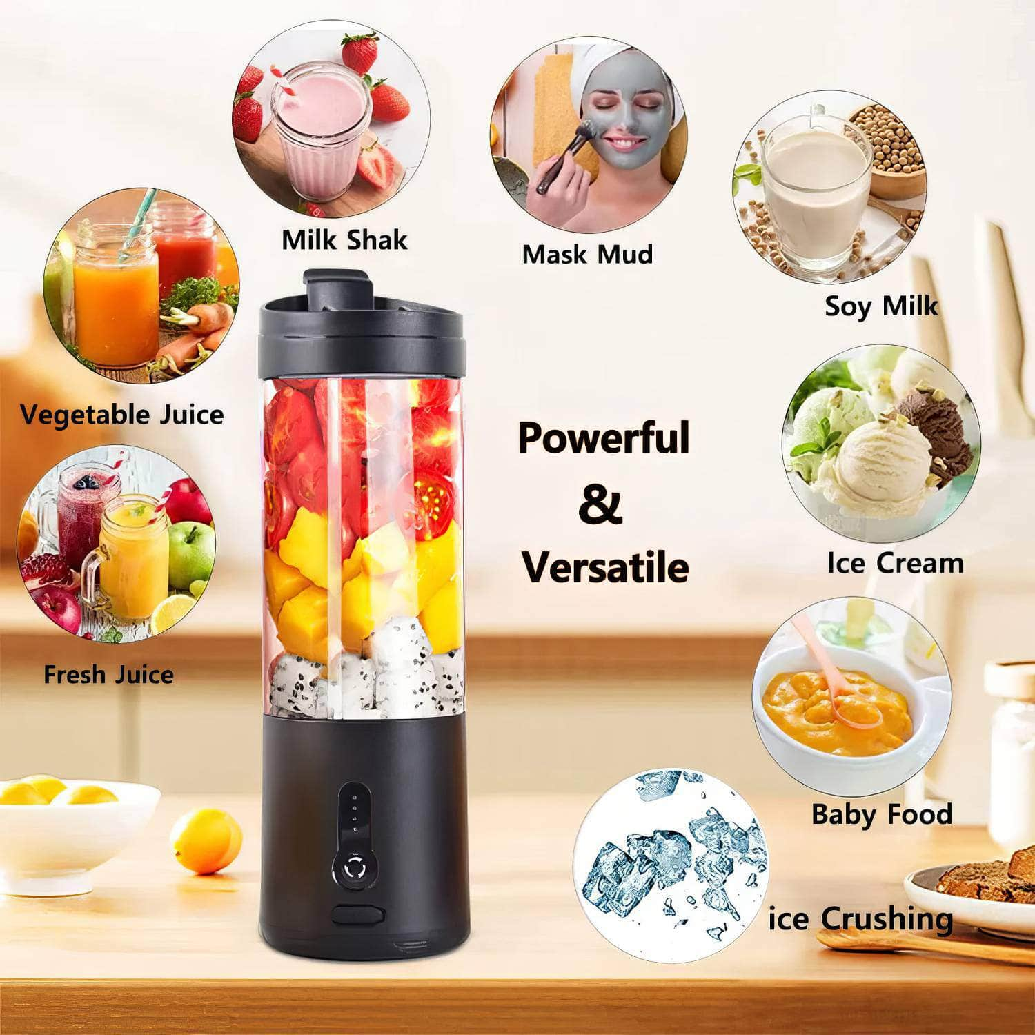 Mini Portable Electric Fruit Juicer - Smoothie Blender, Rechargeable, Multifunctional Mixer