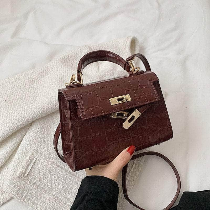 Minimalist Crocodile-Textured Faux Leather Crossbody Handbag Coffee