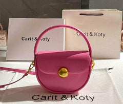 Minimalist Half-Round Metal Detail Saddle Bag Pink