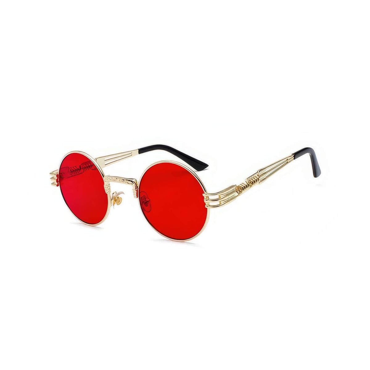 Mirror Lens Round Sunglasses Red/Gold / Resin