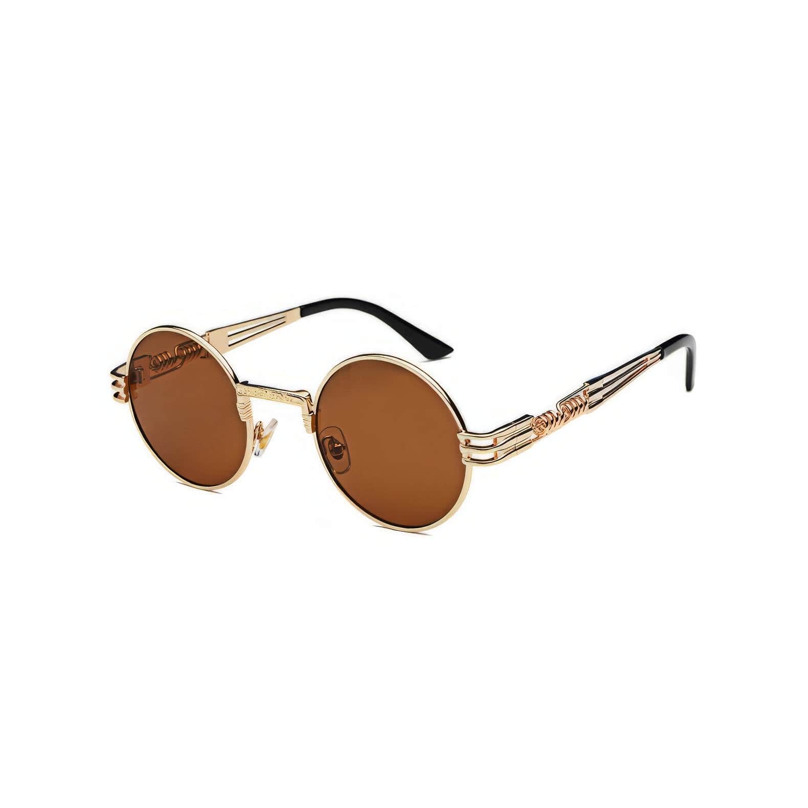 Mirror Lens Round Sunglasses Tea/Gold / Resin