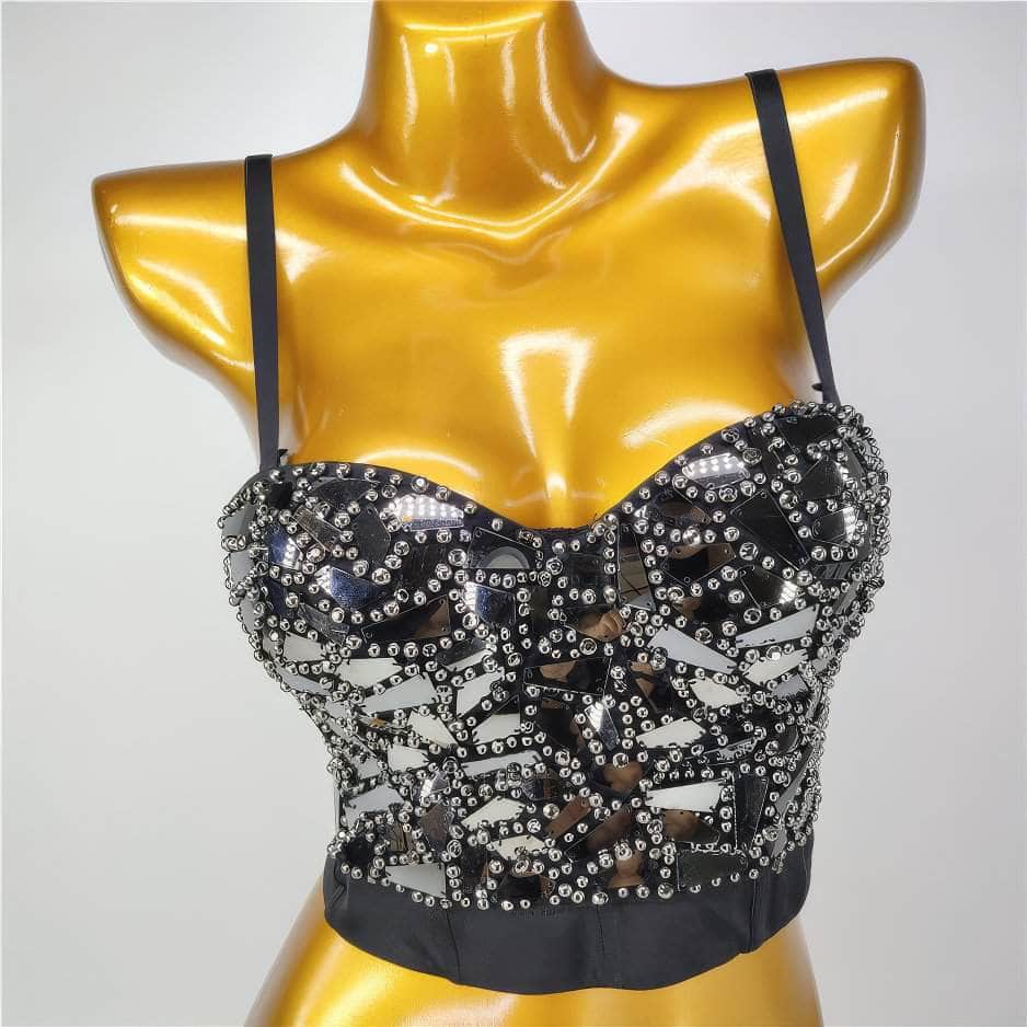 Mirrored Vintage Pearl Full Decor Cami Bralette