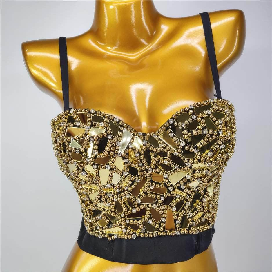 Mirrored Vintage Pearl Full Decor Cami Bralette S / Gold