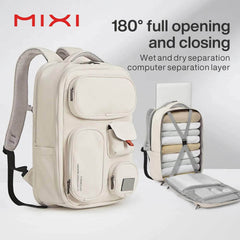Mixi Outdoor Backpack - 18 Inch Waterproof Travel Bag for Men and Women, Laptop, White, Black, Blue