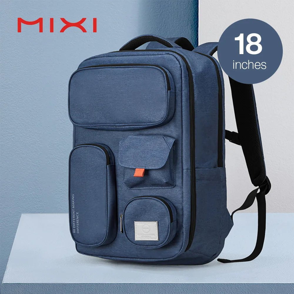 Mixi Outdoor Backpack - 18 Inch Waterproof Travel Bag for Men and Women, Laptop, White, Black, Blue Nautical Blue / 18 inch