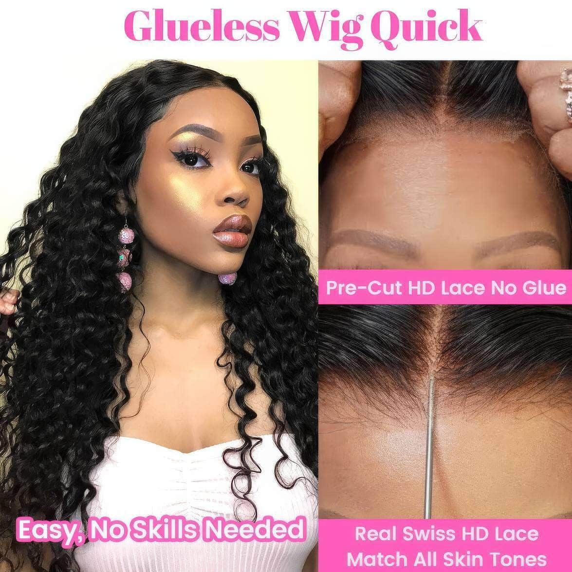 Mongolian Deep Wave Glueless Wig - 6x4 Lace Front, Human Hair, Ready To Wear, Pre-Plucked, Pre-Cut