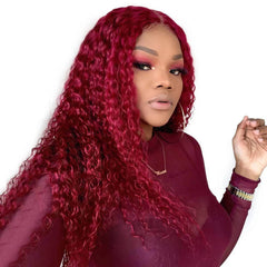 Mongolian Kinky Curly 99J Burgundy Glueless Wig - Wear And Go, Pre-Cut, 6x4 Lace, Glueless Wigs, Ready to Wear 12inches