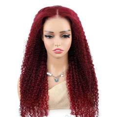 Mongolian Kinky Curly 99J Burgundy Glueless Wig - Wear And Go, Pre-Cut, 6x4 Lace, Glueless Wigs, Ready to Wear