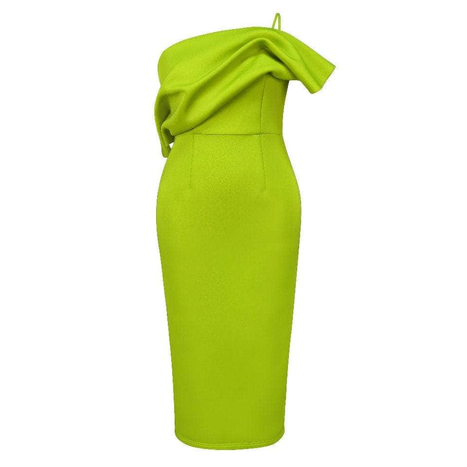 Mono Strap Draped Sleeves Midi Bodycon Dress