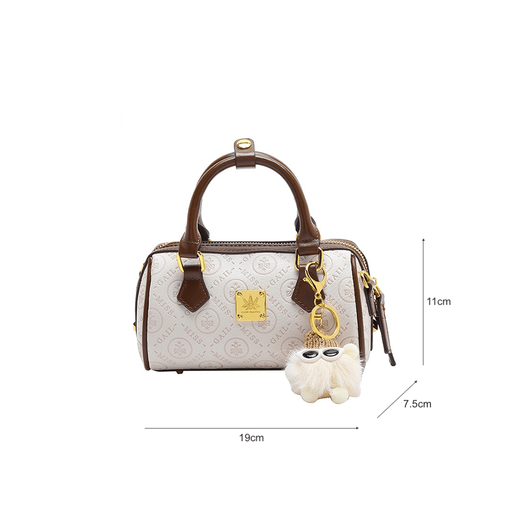 Monogrammed Casual Satchel Bag With Gold Metal Accent