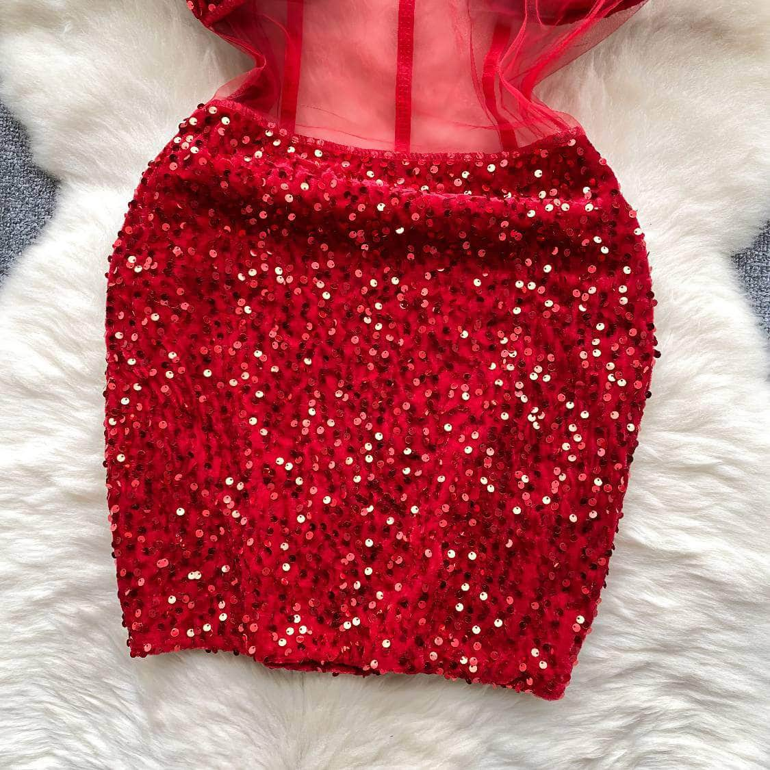 Monostrap Bustier Mesh Mini Rhinestone Dress