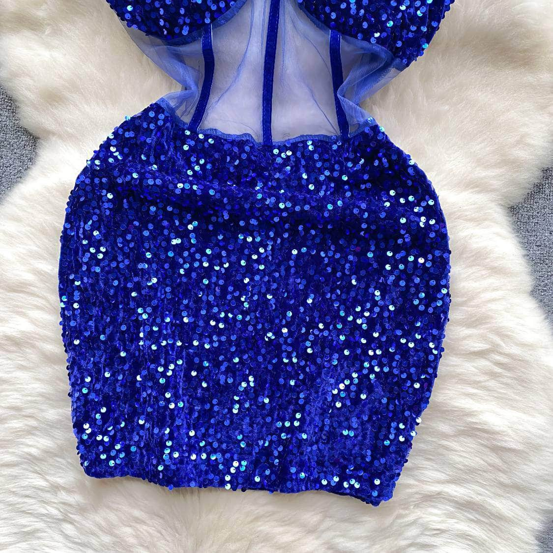 Monostrap Bustier Mesh Mini Rhinestone Dress