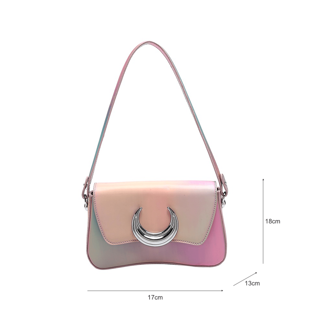 Moon-Shaped Metal Embellished Bag