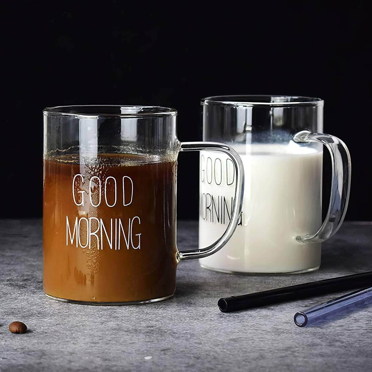 Morning Glass Mug with Handle - Transparent Breakfast Cup for Coffee, Milk - Household Gift for Children