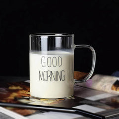 Morning Glass Mug with Handle - Transparent Breakfast Cup for Coffee, Milk - Household Gift for Children