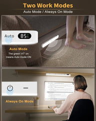 Motion Sensor Cabinet Light - Battery Display, 60 LED Touch Light Bar, Wireless Rechargeable Night Light