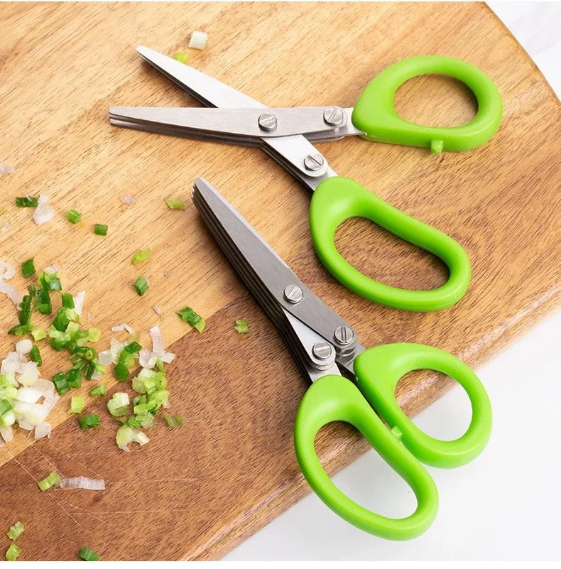 Multi-functional Stainless Steel Kitchen Scissors - 3/5 Layers for Pepper Shredding, Chopping Scallions, Laver Cutting