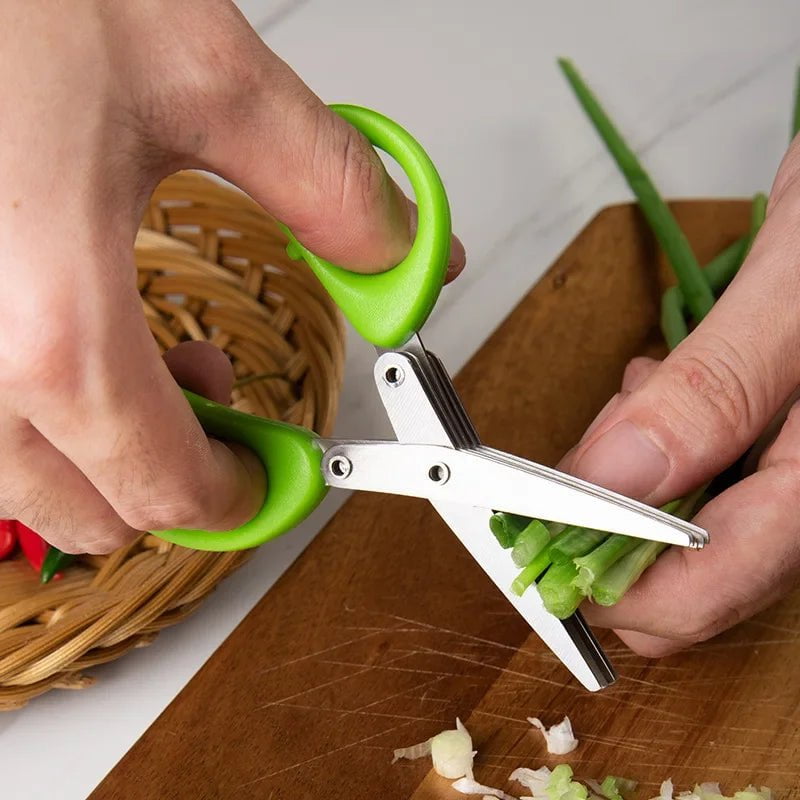 Multi-functional Stainless Steel Kitchen Scissors - 3/5 Layers for Pepper Shredding, Chopping Scallions, Laver Cutting