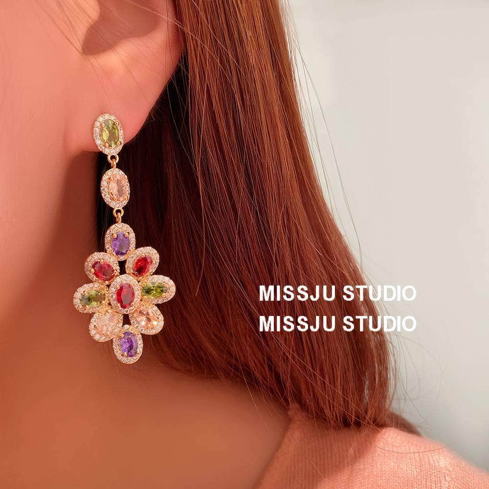 Multi Gemstone Dangle Statement Earrings