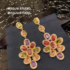 Multi Gemstone Dangle Statement Earrings Multicolor