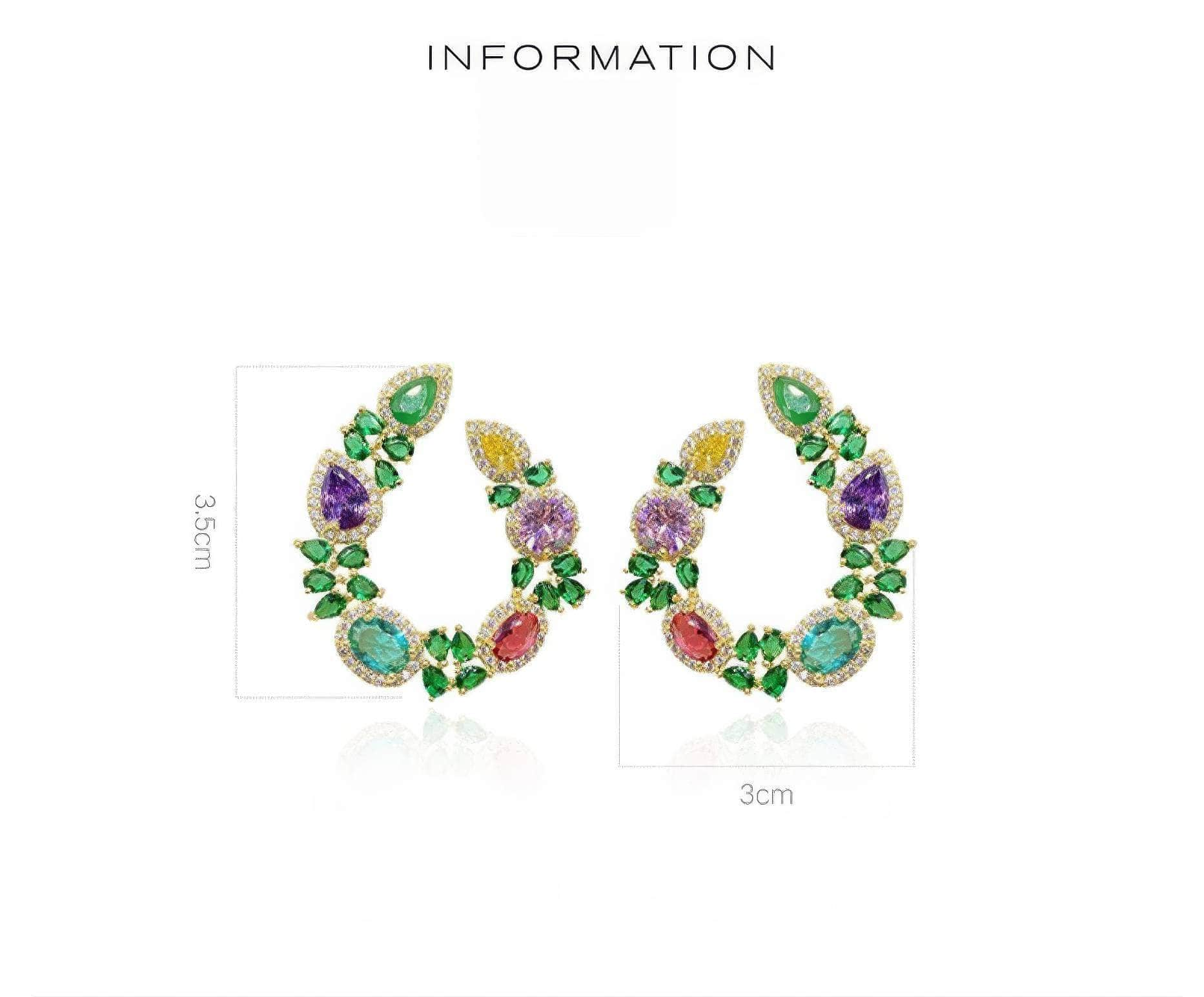 Multi Gemstone Diamond Imitation Floral Hoop Cutout Earrings Multicolor