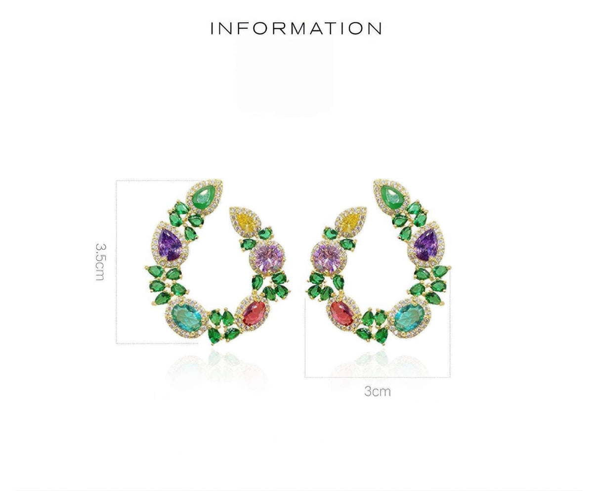 Multi Gemstone Diamond Imitation Floral Hoop Cutout Earrings Multicolor