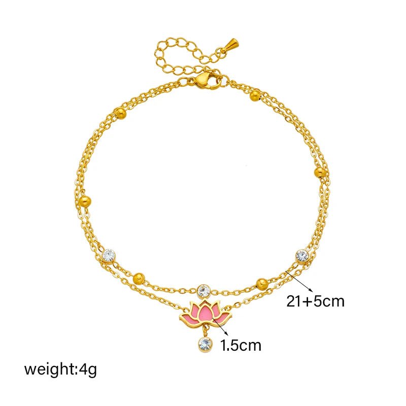 Multi-layer Pink Lotus Flower Anklets for Women - Trendy, Non-fading Chain Jewelry for Parties and Gifts B902