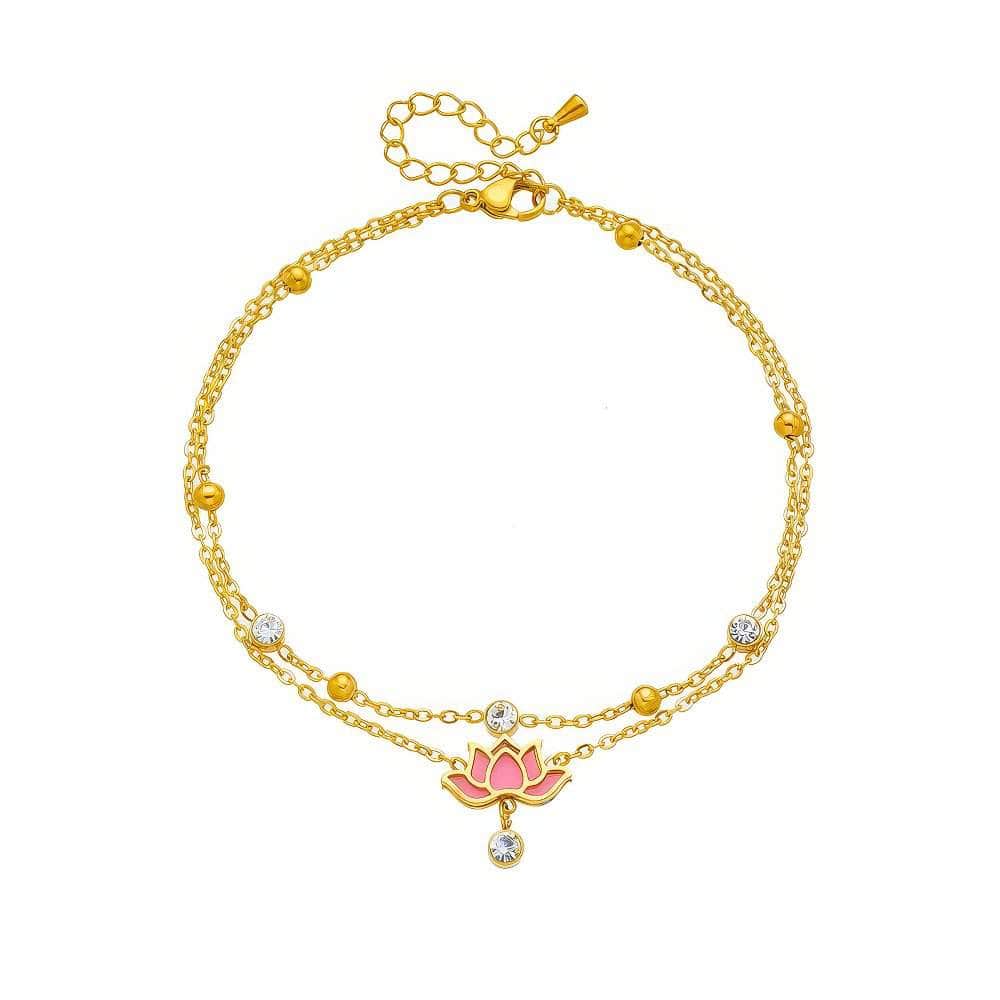 Multi-layer Pink Lotus Flower Anklets for Women - Trendy, Non-fading Chain Jewelry for Parties and Gifts B902