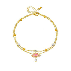 Multi-layer Pink Lotus Flower Anklets for Women - Trendy, Non-fading Chain Jewelry for Parties and Gifts B902