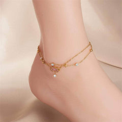 Multi-layer Pink Lotus Flower Anklets for Women - Trendy, Non-fading Chain Jewelry for Parties and Gifts B902