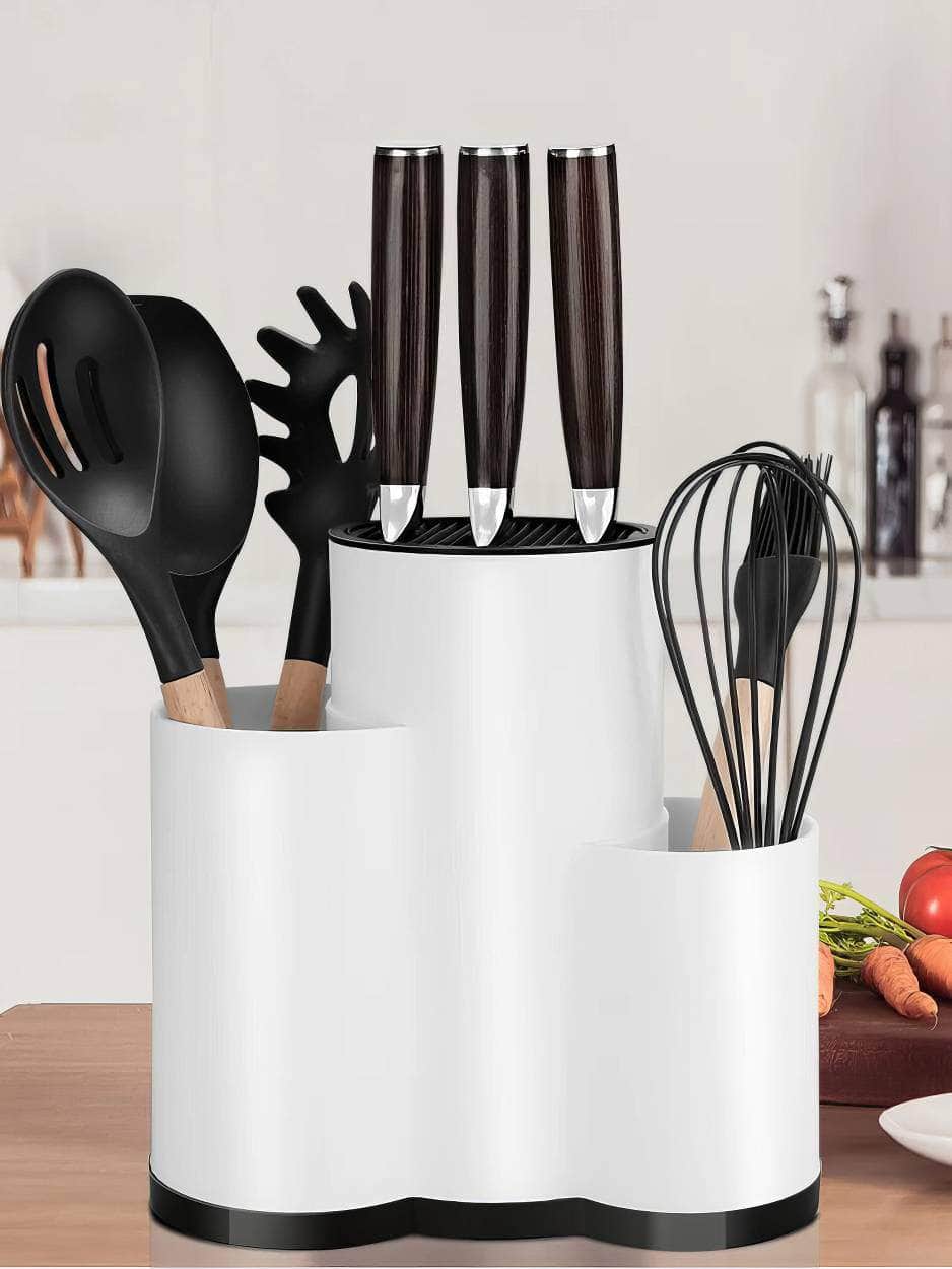 Multi-purpose Knife Holder - Kitchen Cutlery Storage Cylinder with Shelf for Knives and Utensils