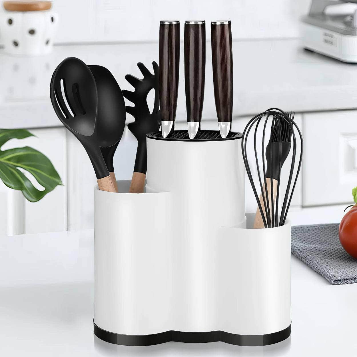 Multi-purpose Knife Holder - Kitchen Cutlery Storage Cylinder with Shelf for Knives and Utensils