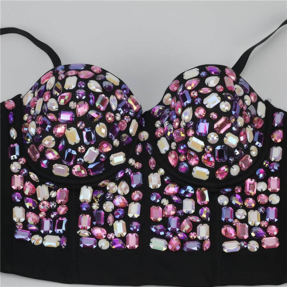 Multi Rhinestone Bejeweled Corset Bralette