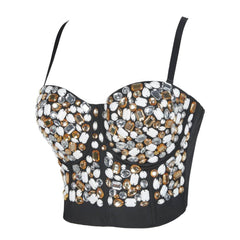 Multi Rhinestone Bejeweled Corset Bralette S / Black