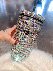 Multi-Rhinestone Embellished Luxury Tumbler Cup 500ml / Multicolor