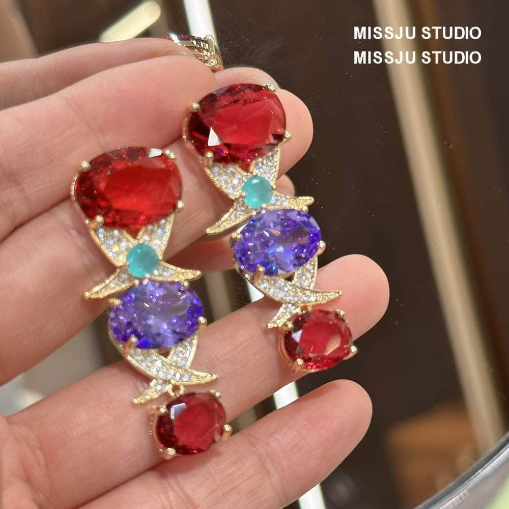 Multi-Stone Crystal Rhinestone Decor Dangle Earrings Multicolor