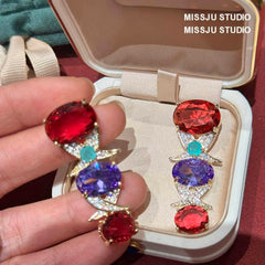 Multi-Stone Crystal Rhinestone Decor Dangle Earrings Multicolor