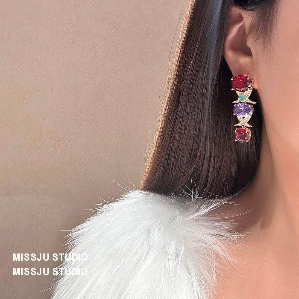 Multi-Stone Crystal Rhinestone Decor Dangle Earrings Multicolor
