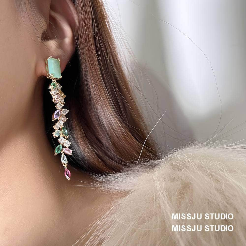 Multi Stone Opal Studded Dangle Earrings Multicolor