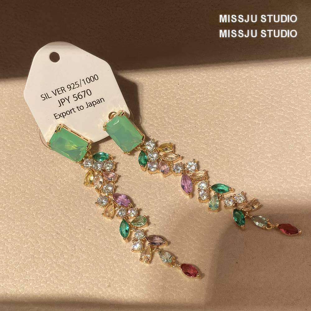 Multi Stone Opal Studded Dangle Earrings Multicolor