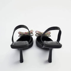 Multicolor Bow Embellished Slingback Sandal Heels