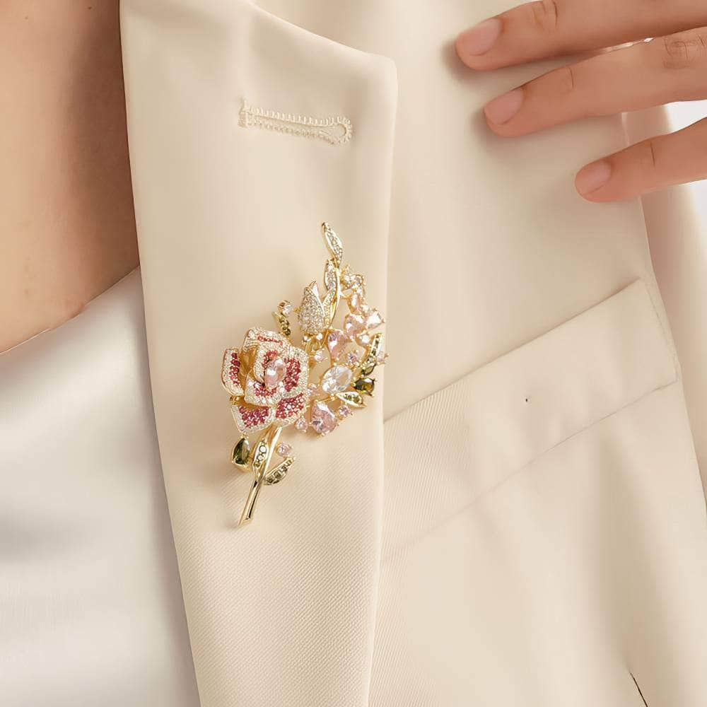 Multicolor Crystal Rose Gold Flower Brooch Pink