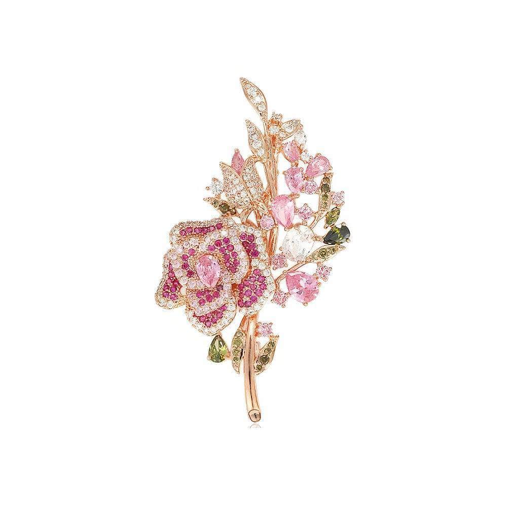 Multicolor Crystal Rose Gold Flower Brooch Pink
