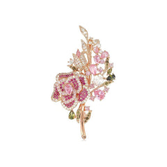 Multicolor Crystal Rose Gold Flower Brooch Pink
