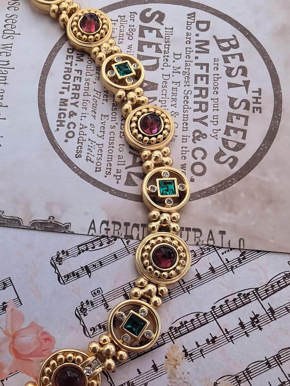 Multicolor Gemstone Geometric Vintage Round Necklace Gold / Necklace