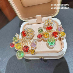 Multicolor Gemstone Statement Stud Earrings Multicolor