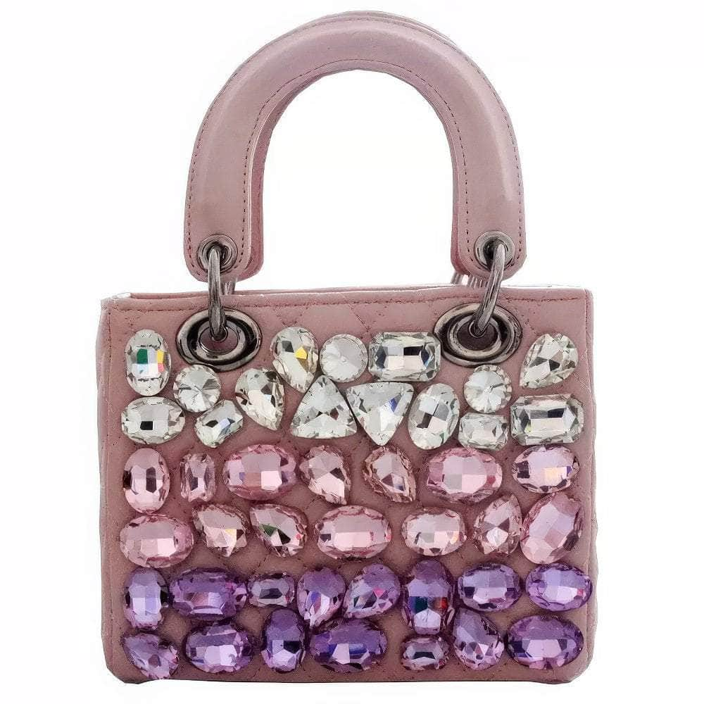 Multicolor Rhinestone Crystal Embellished Handbag LightPink