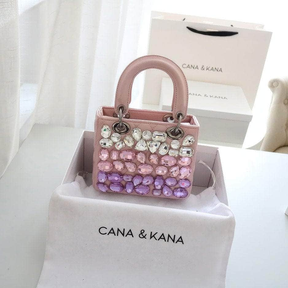 Multicolor Rhinestone Crystal Embellished Handbag LightPink