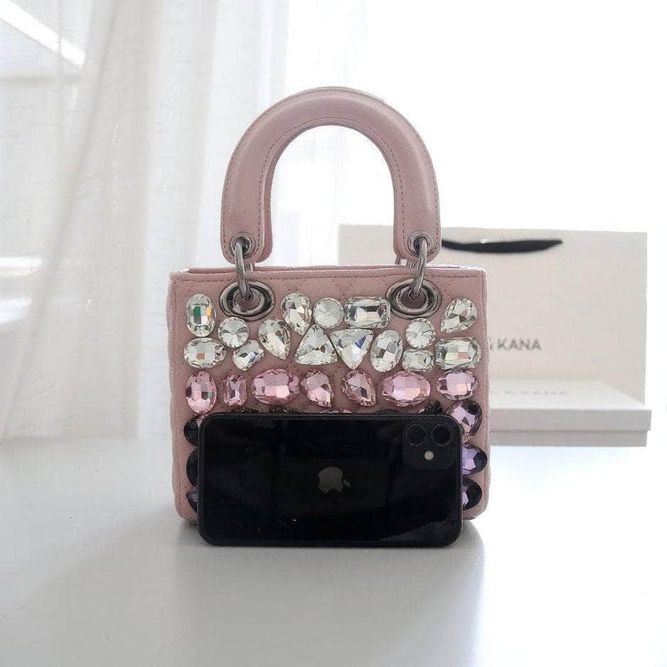 Multicolor Rhinestone Crystal Embellished Handbag LightPink